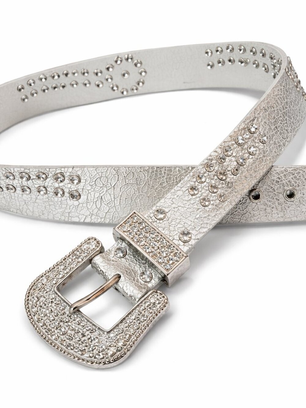 Silver Rhinestone Studded Belt Heavy Duty XL Genuine Leather